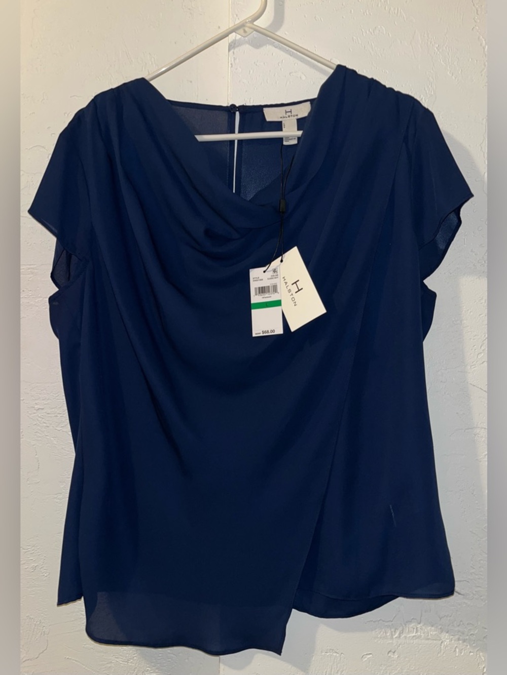 Halston Navy Blue Cowl Neck Wrap Blouse NWT